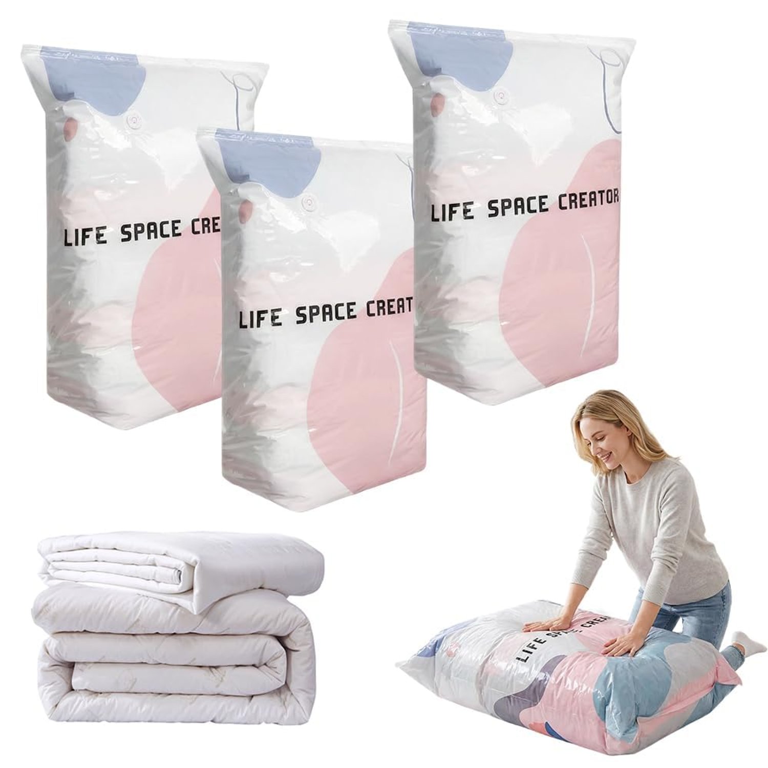 Vacuum Storage Bags, 2026 New Vacuum Pack Bags for Clothes, for Clothes Duvet Travel and Home Comforters Blankets Bedding Compression, Space Saver 3Pcs (100x80x37)