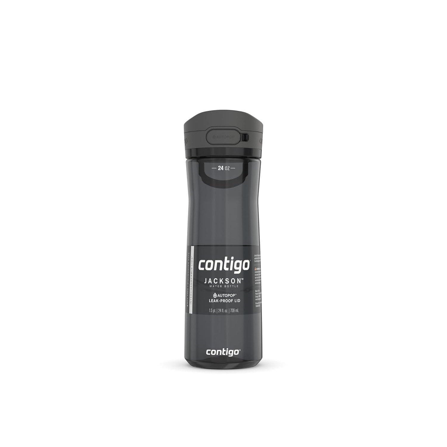 Contigo Jackson 2.0 Tritan Water Bottle with Leak-Proof AUTOPOP Locking Lid, BPA-Free Plastic, Dishwasher Safe, Licorice, 24 oz (709 mL)