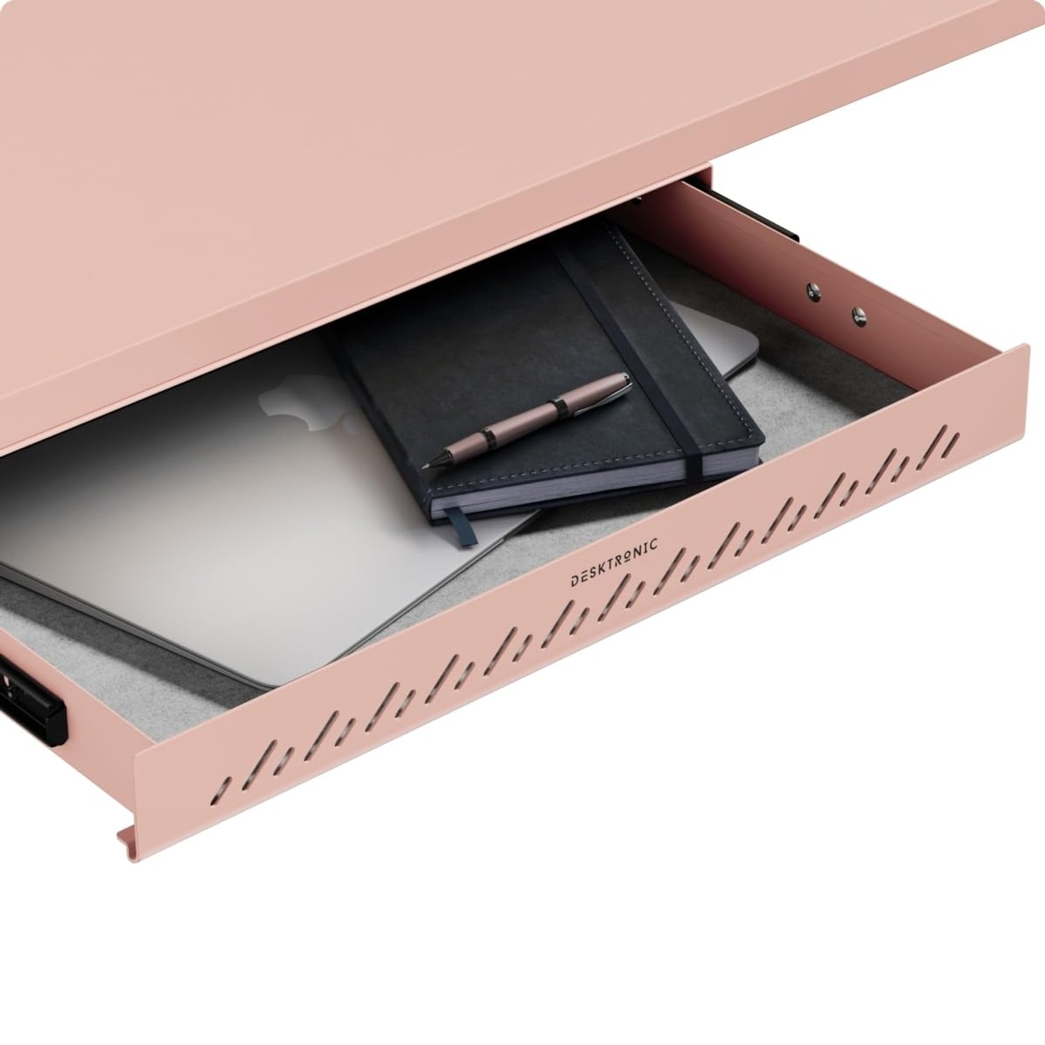 Desktronic Hidden Organizer, Under-Desk Storage Drawer - Easy Installation, Space-Saving, Large Capacity, Metal, for Office and Vanity - Durable Construction (Pink)