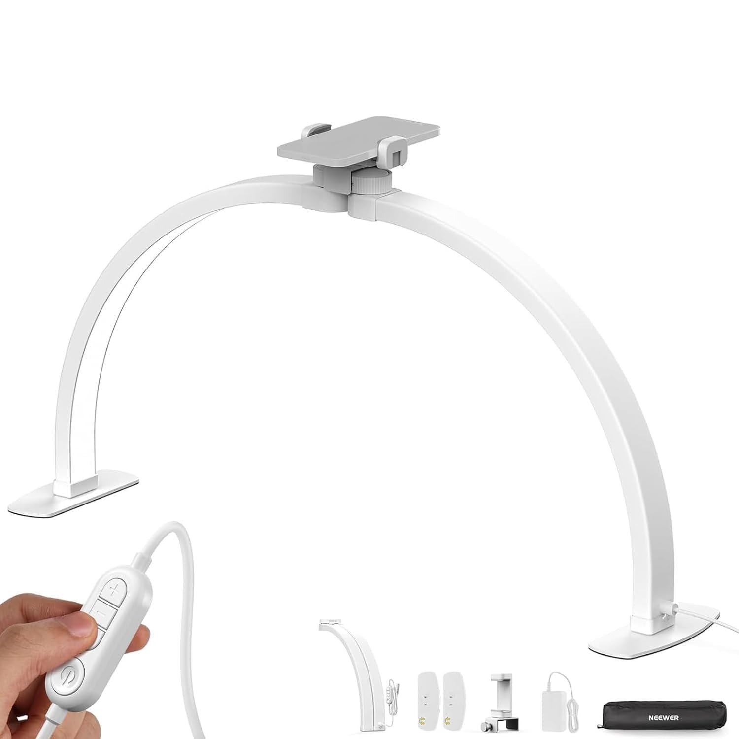 NEEWER BASICS 29" Half Moon Nail Light for Desk, 36W Foldable Nail Tech Table Arc Lamp, LED Manicure Half Ring Light with Phone Holder for Makeup Beauty Tattoo Overhead Video Recording, HM02-D
