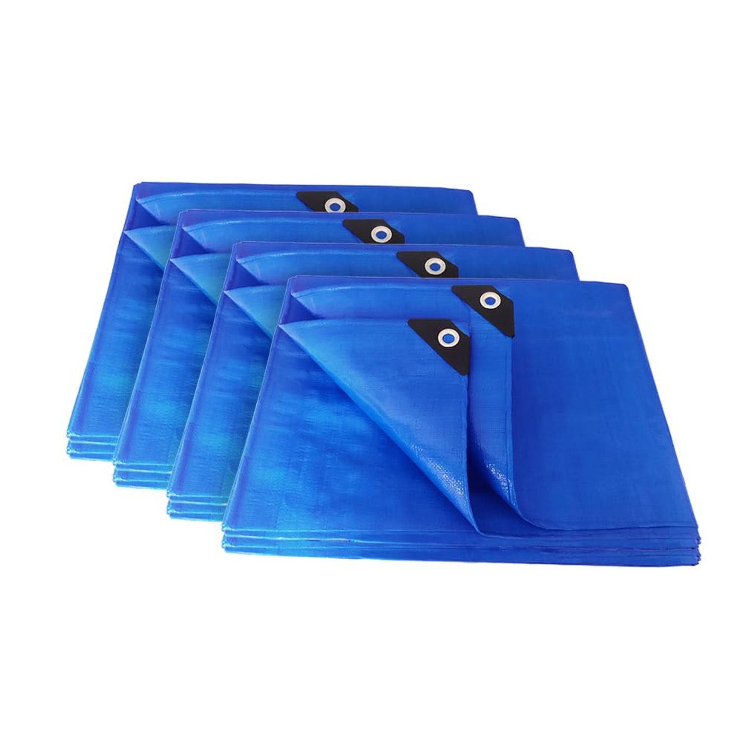 ANSIO Tarpaulin 3m x 4m Pack of 4 Water-resistant Tarp Large Camping Cover Sheet – Multipurpose Groundsheet with UV Protection, Weatherproof & Frost-Resistant – Reinforced Eyelets - Blue