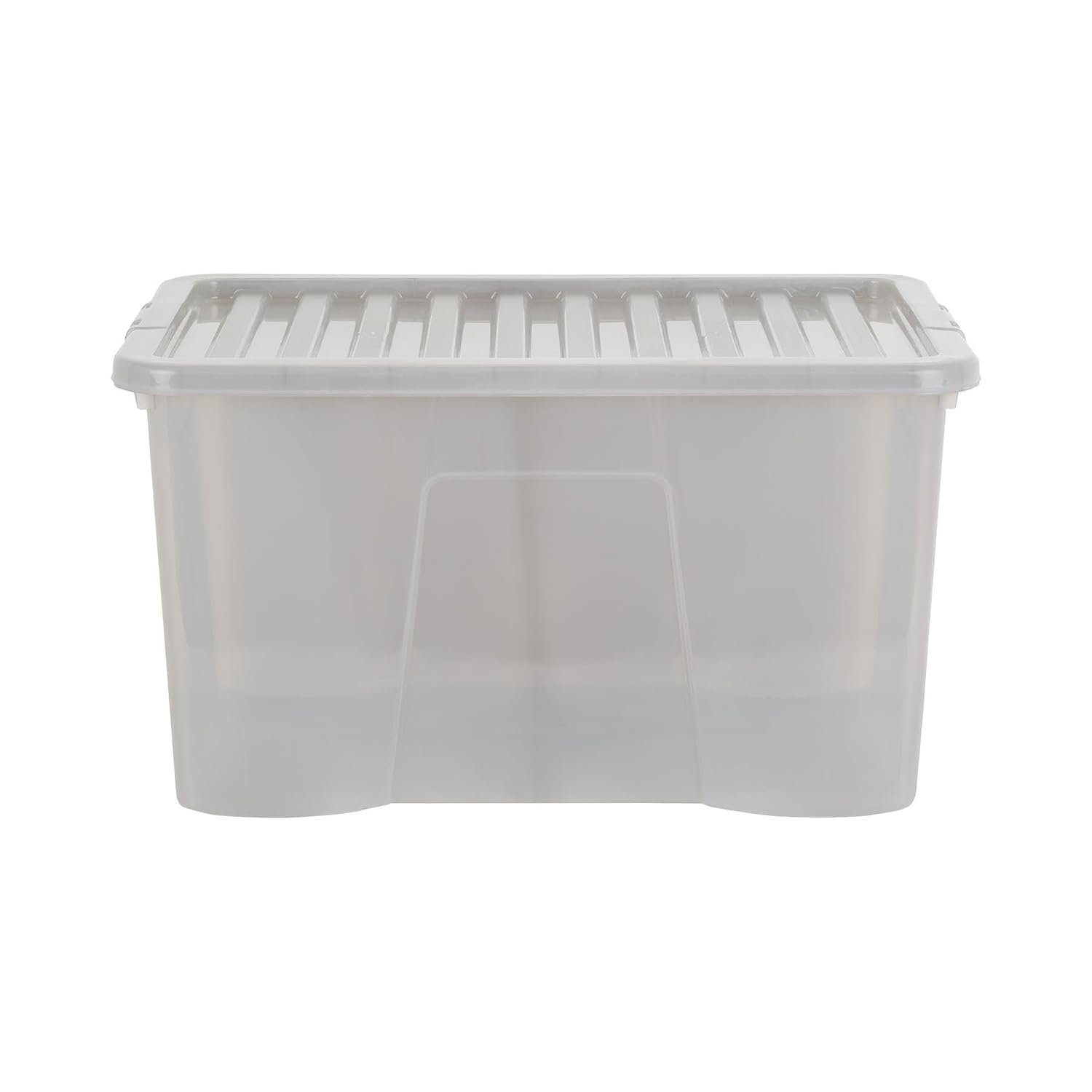Wham Crystal 60 Liter Storage, Heavy Duty Plastic Storage Box With Lids Home Office Stackable Nestable, Large Storage Boxes With Lids 60 x 40 x 33 cm - Tint Grey (Pack of 5)