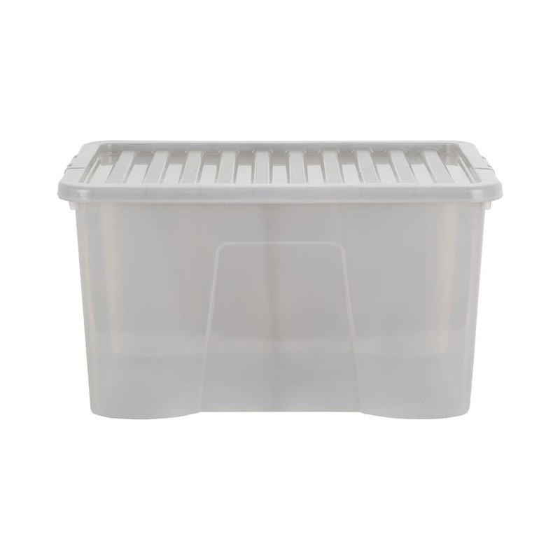 Wham Crystal 60 Liter Storage, Heavy Duty Plastic Storage Box With Lids Home Office Stackable Nestable, Large Storage Boxes With Lids 60 x 40 x 33 cm - Tint Grey (Pack of 5)