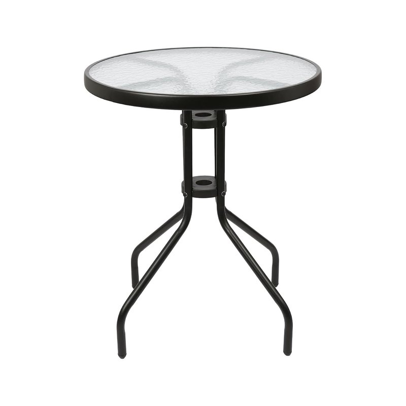 Harbour Housewares Round Glass Top Garden Dining Table - 60x60cm, Powder-Coated Metal Frame, Tempered Textured Glass, Lightweight, Stylish Patio & Balcony Table