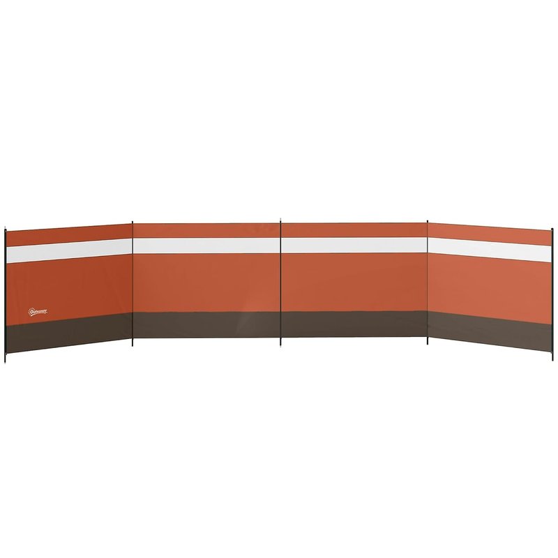 Outsunny Camping Windbreak, 4 Pole Windbreaker Blocker with Clear Windows and Steel Poles, for Beach Caravan Campervan, 725 x 140cm, Orange