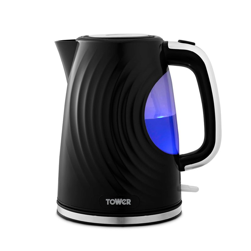 Tower T10083BLK Sonar Textured Kettle with Large Viewing Window & Blue Light, 360 Degree Base, 3000W, 1.7L, Black
