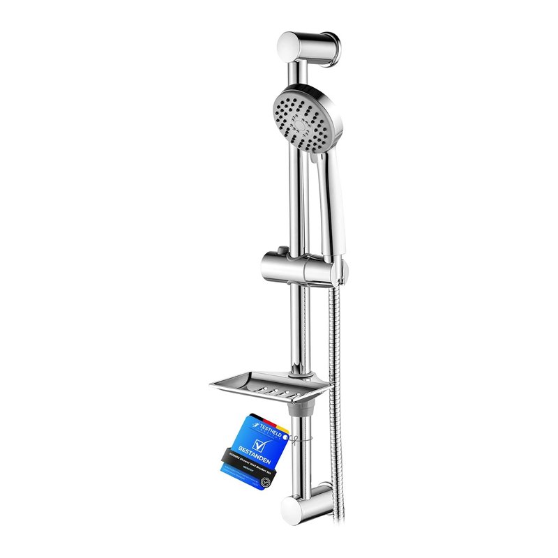 Ibergrif M20903 Shower Riser Kit, Shower Slide Bar with Shower Head, 170CM Shower Hose,Shower Head Holder and Soap Dish, Adjustable Shower Height Bracket for Bathroom, Silver