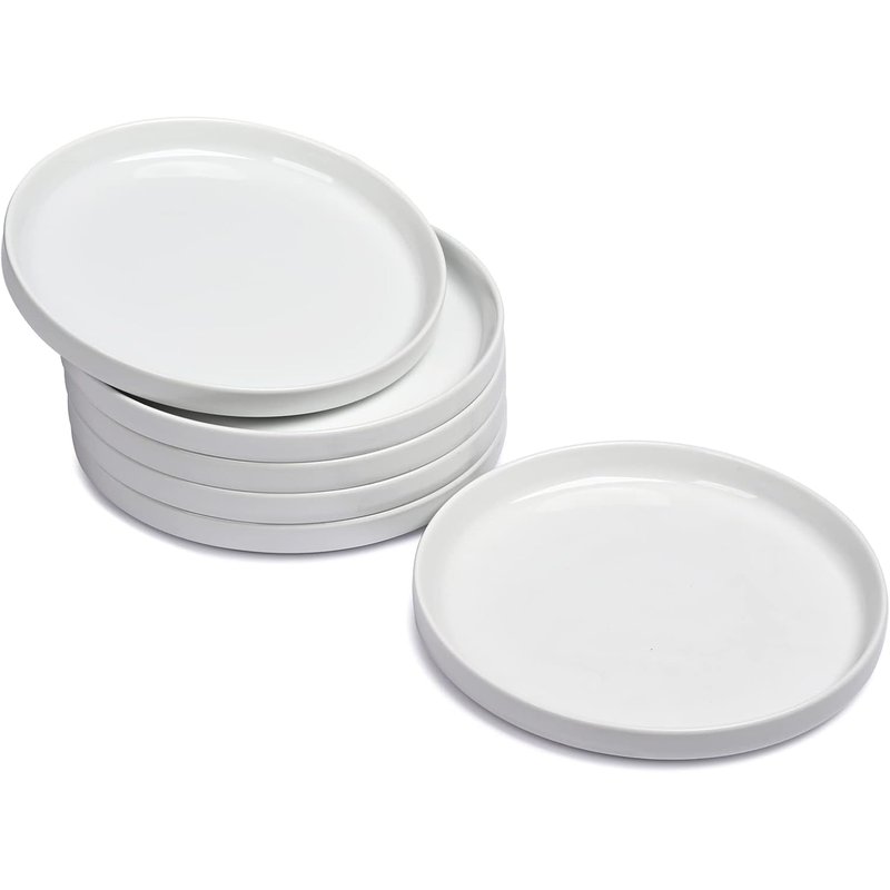 WishDeco Side Plates Set of 6, White Dessert Plates 18cm / 7 inch, Small Dinner Plate, Ceramic Serving Dishes for Cake, Salad, Tapas, Starter, Stackable