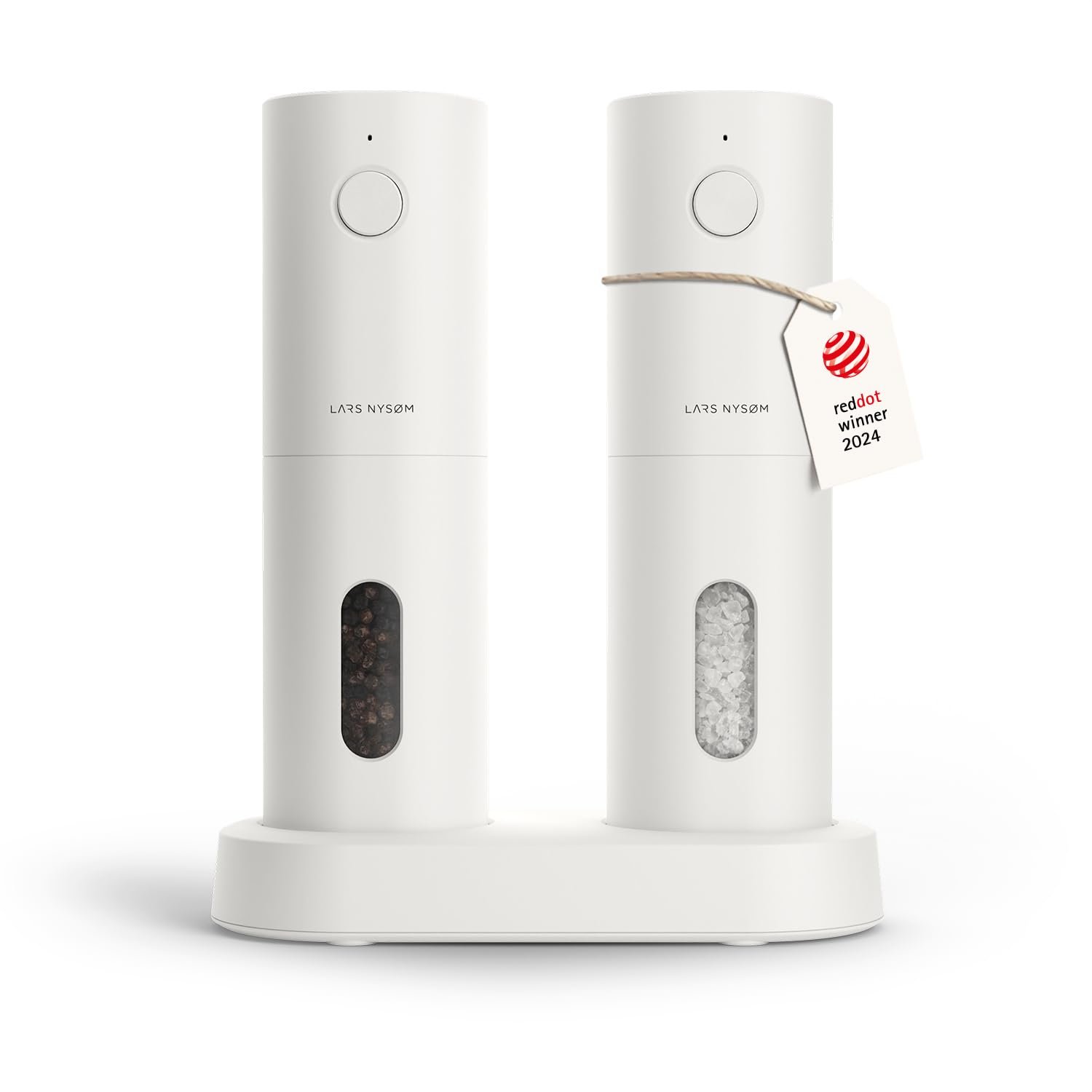 LARS NYSØM Electric Salt and Pepper Grinder Set, USB Rechargeable, Automatic Salt and Pepper Mills, Spice Shakers Refillable with LED Light, Adjustable Coarseness, Ceramic Grinder (Pure White)