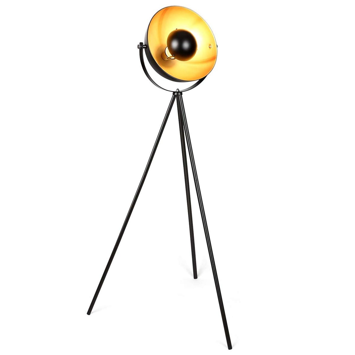 Osasy Retro Studio Floor Lamp - Vintage Black Gold with Ø 34 cm Lampshade, Max. 60W, 147cm Height - Metal Lamp for Living Room, Bedroom