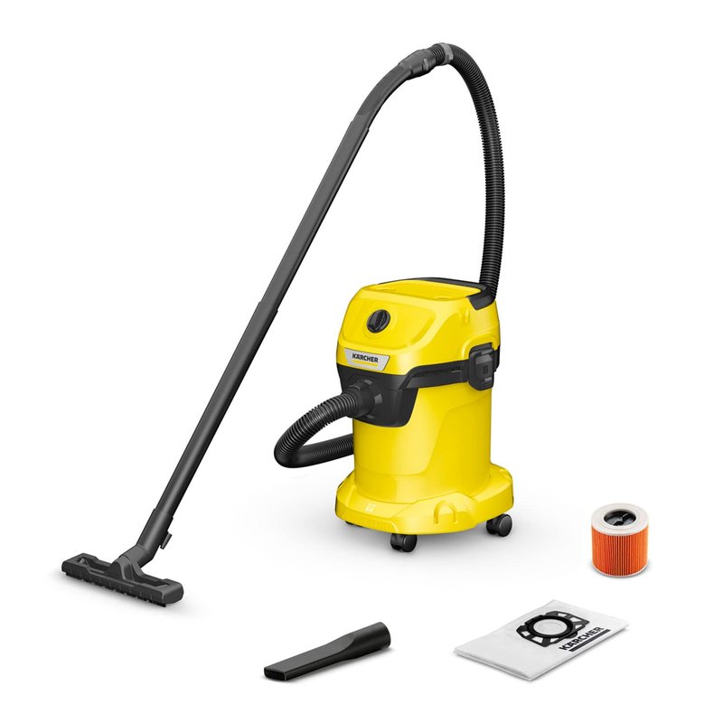 KÄRCHER Wet and Dry Vacuum Cleaner WD 3, incl. Cartridge Filter, 1000w, Plastic Container: 17 L, Suction Hose: 2 m and Hose Storage, Blowing Function, Floor and Crevice Nozzle