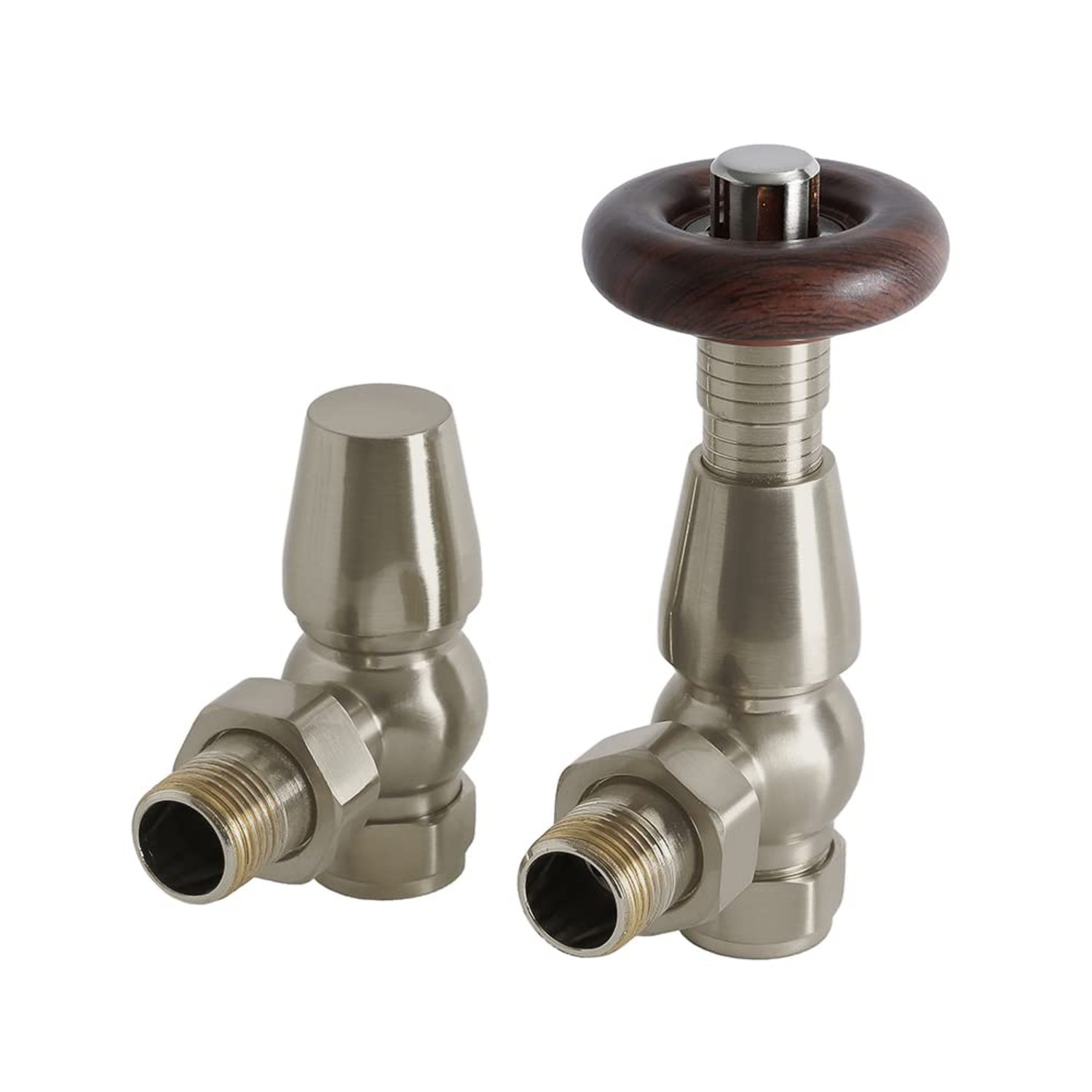Milano Windsor Satin Nickel Angled Heated Towel Rail Radiator Thermostatic Valves