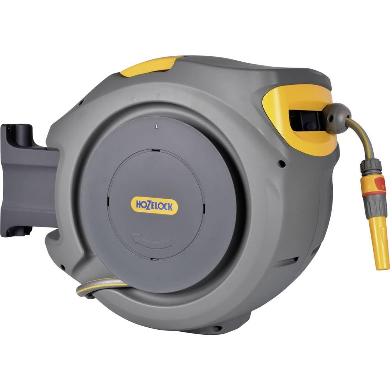 Hozelock Pro | 20M Auto Reel | Inc: 20M Garden Hosepipe, 3-in-1 Nozzle, Connector Set, Fittings | Wall Mounted | Assembled | Automatic Rewind & Layering | 180° Pivot | For Medium Gardens