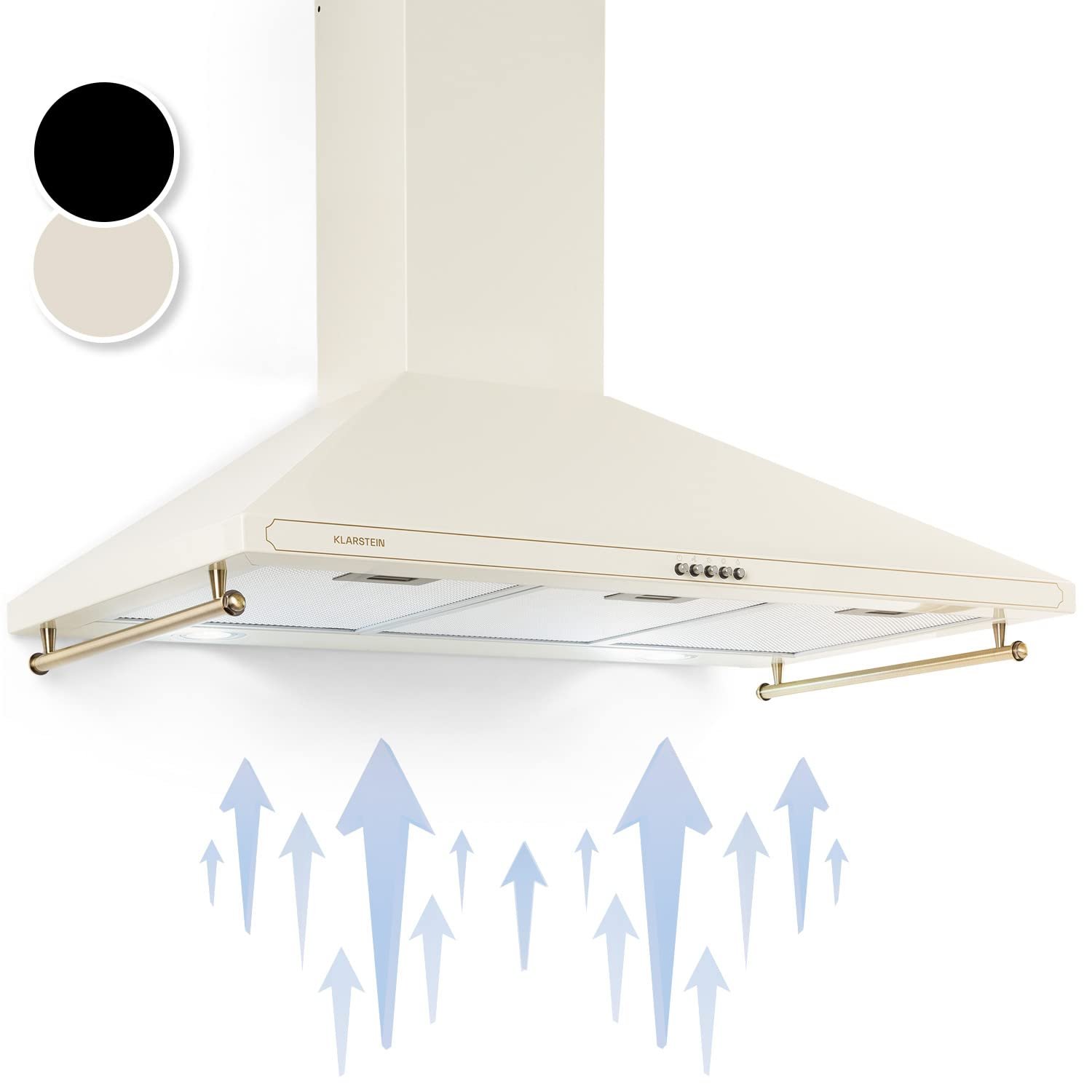 Klarstein Victoria 90cm Angled Extractor Fan for Kitchens - Cooker Hood w/Dishwasher Safe Aluminium Grease Filter, Quiet 645m³/h Airflow, LED Lighting, Wall Mounted Extractor Hood