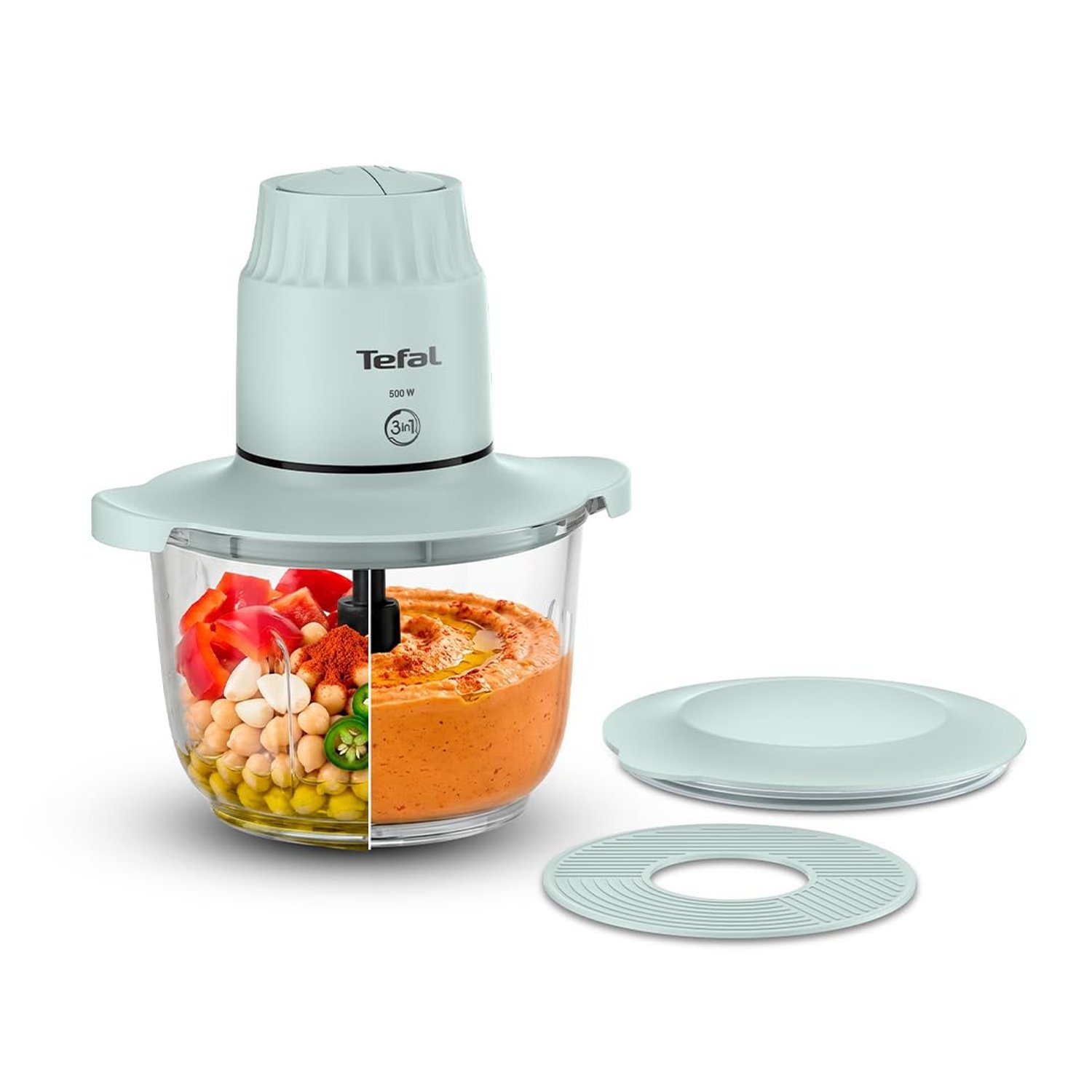 Tefal XXL Electric Chopper, 2L Durable Heat Resistant Glass Bowl, Storage Lid, 4 Stainless Steel Blades, 2 Speeds, Food Processor, Dips, Hummus, Fruit & Vegetable