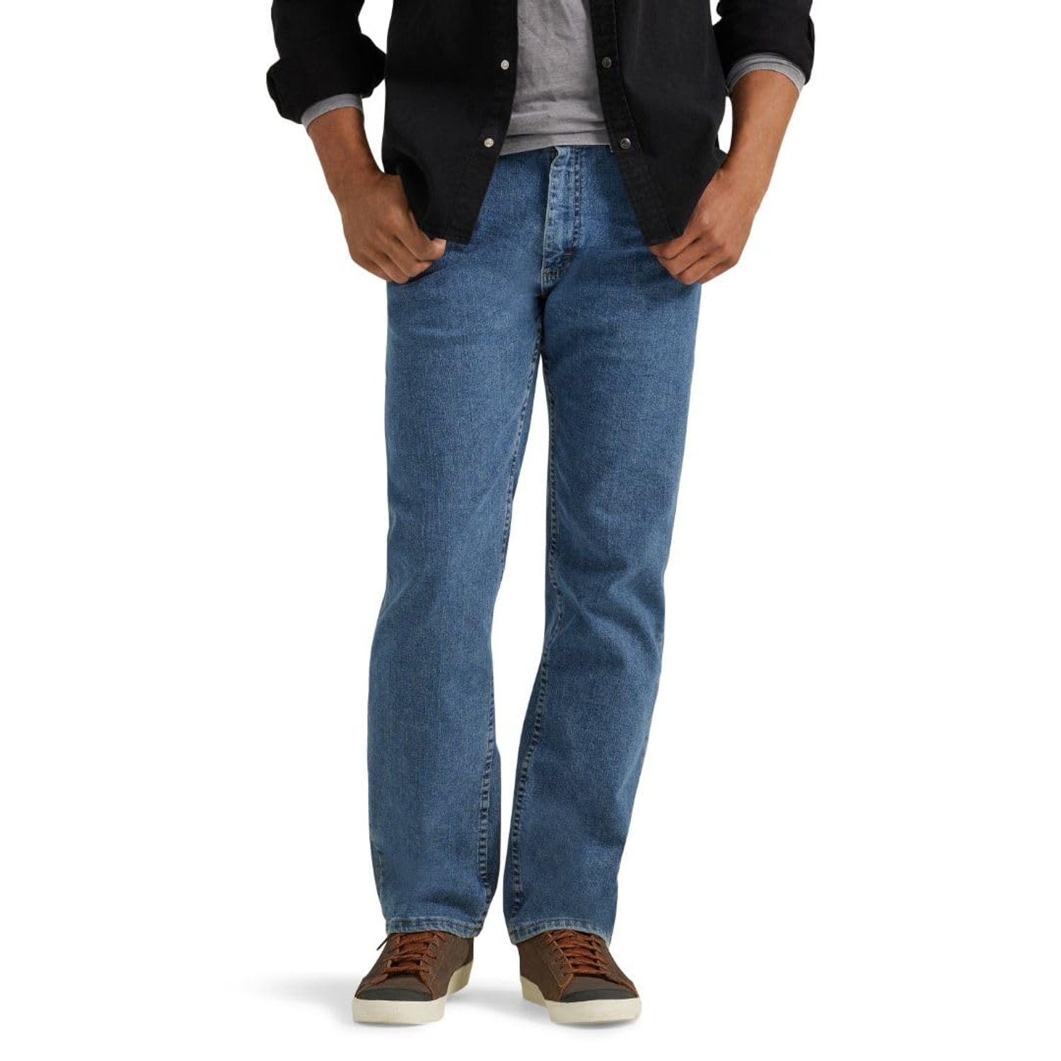 Wrangler Authentics Men's Regular Fit Comfort Flex Waist Jean, Light Stonewash, 36W / 36L