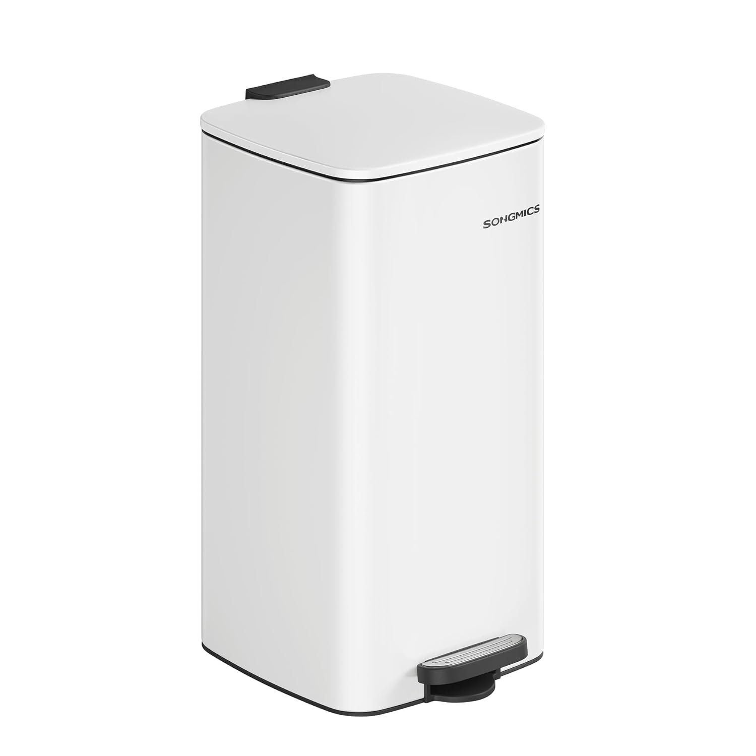 SONGMICS Kitchen Bin, 8-Gallon (30 L) Trash Bin, Steel Pedal Bin, with Inner Bucket, Soft Close and Stays Open, Cloud White LTB593W02