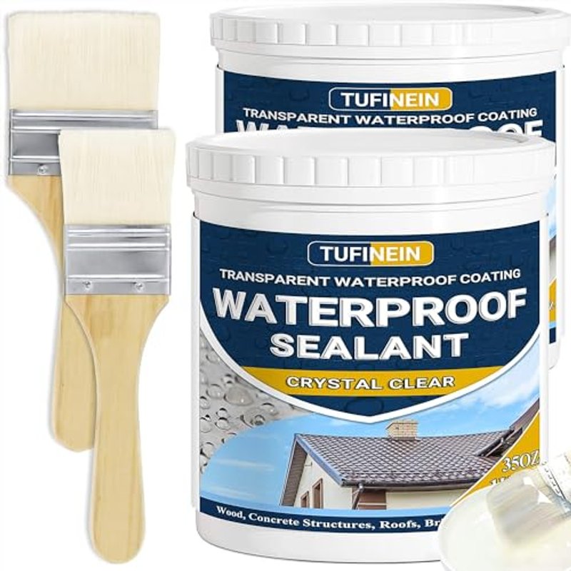 Liquid Waterproof Sealant Clear, TUFINEIN Invisible Anti-Leaking Sealant Agent, Transparent Waterproof Coating Water-Based Indoor & Outdoor Roofs, Walls, Garden Anti Leakage Agent (2x 1KG)