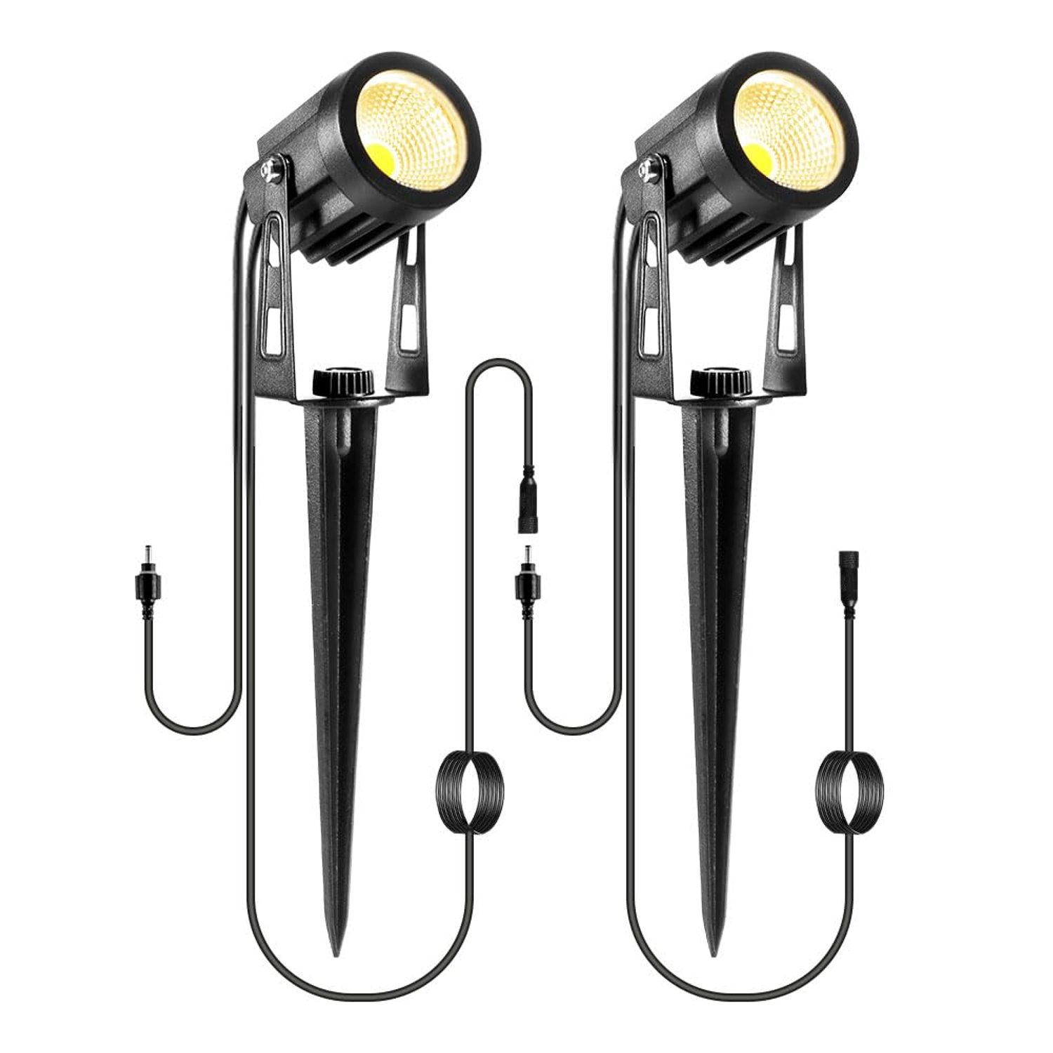 ECOWHO Garden Spotlights (No Plug) 2 Packs with 3m Wiring Cable Spike Lights Without Adapter, Only Extension Spotlights Warm White Garden Lights Mains Series