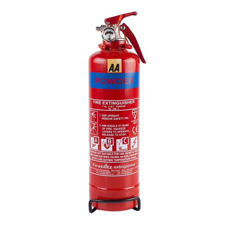 AA 1kg Fire Extinguisher AA6653 – Uses ABC Powder Small Fires – Lightweight Easy Use UK Made 5 Yr Warranty, 1000 g, Red