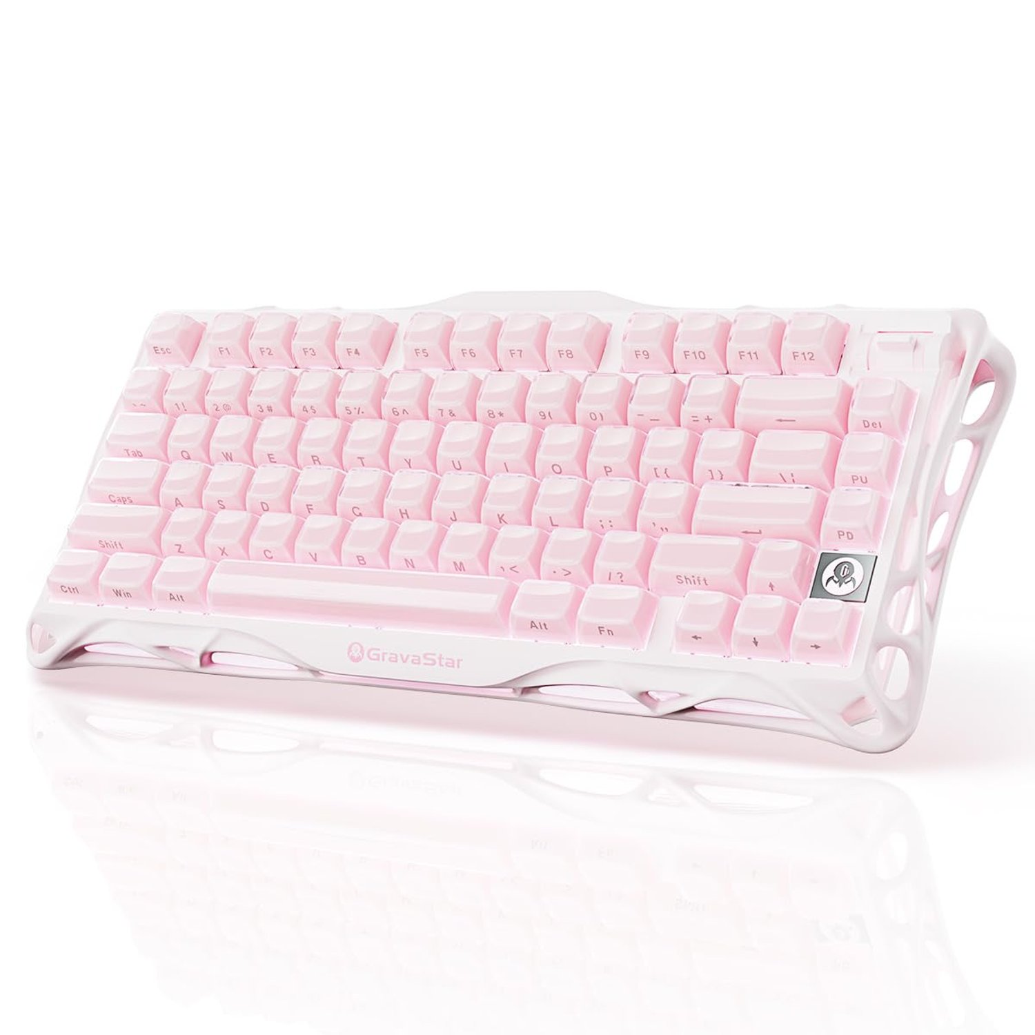 GravaStar Mercury,K1 75% Pink Wireless Mechanical Gaming Keyboard, Aluminum Alloy Exoskeleton Design, Gasket Custom Keyboard Hot-Swap Socket, Linear Switches, RGB Backlit -Sakura Pink