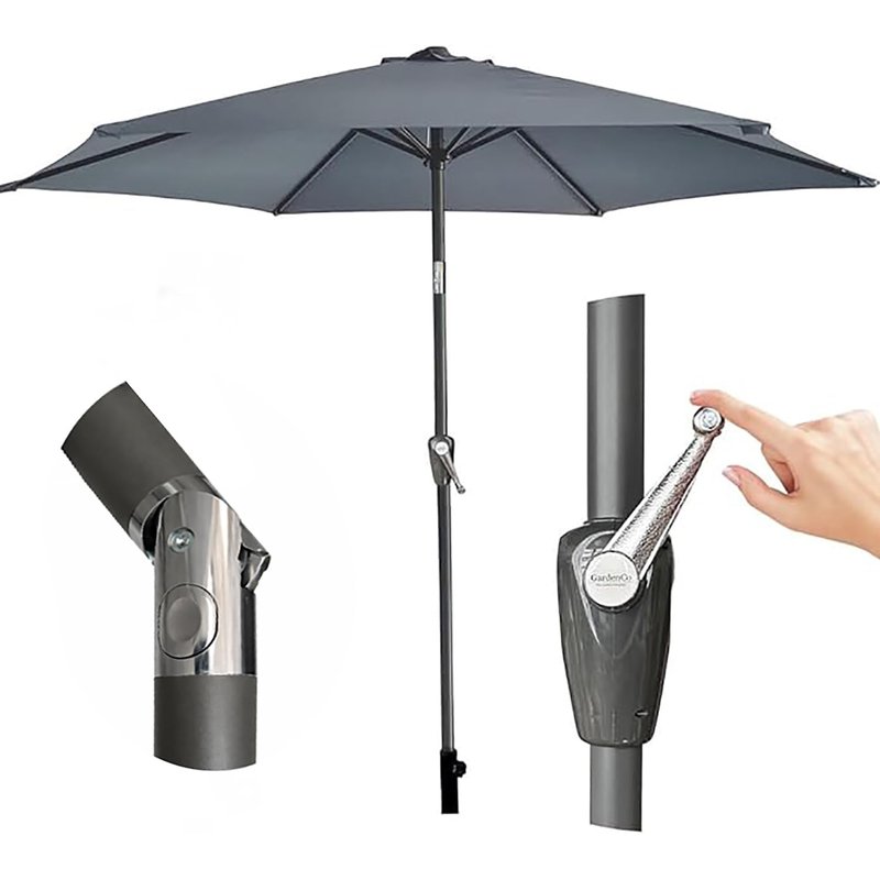 GardenCo 2m Outdoor Parasol - Crank Up & Tilt Garden Parasol Umbrella - UV Rated 50-38mm Pole (2m, Grey)