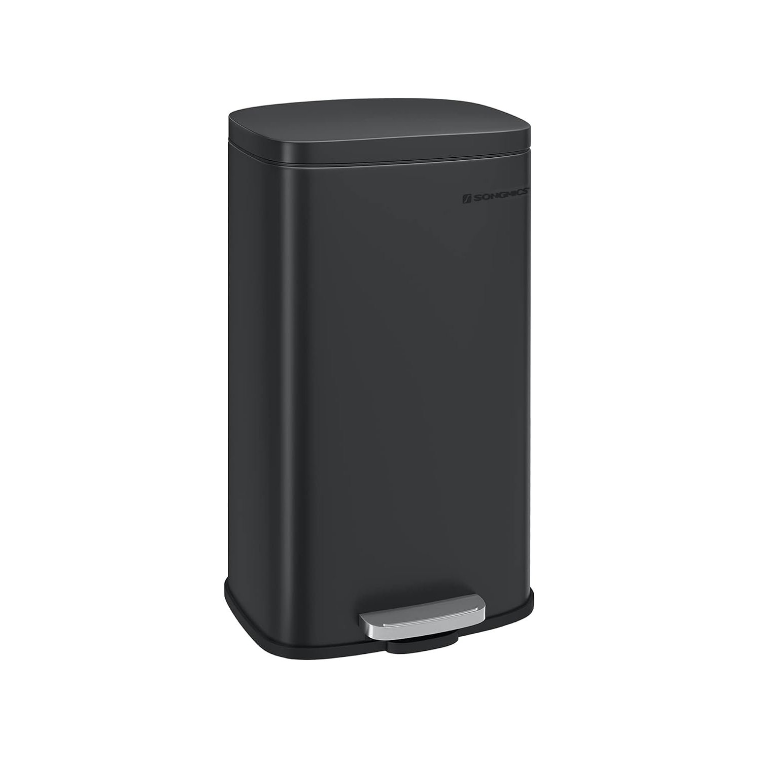 SONGMICS Kitchen Bin 8 Gallon (30 L), Pedal Rubbish Bin, Soft Close, Step-On Pedal, Steel, Inner Bucket, Black LTB03BK