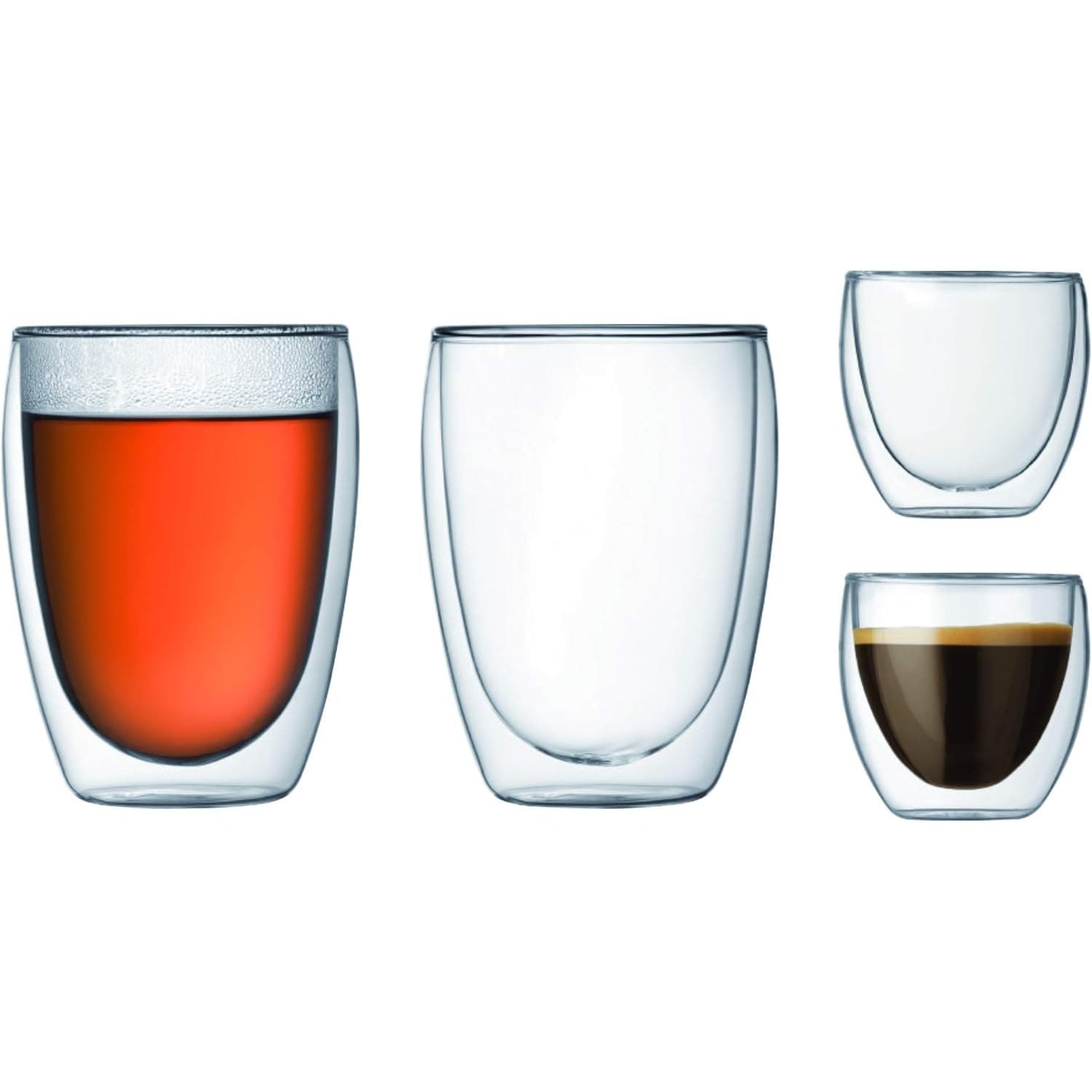 Bodum Double Walled Glasses Pack of 4 PAVINA - 350ml & 80ml - Espresso & Latte Cups - Dishwasher Safe Thermal Cup - Mouth-Blown Borosilicate Glass