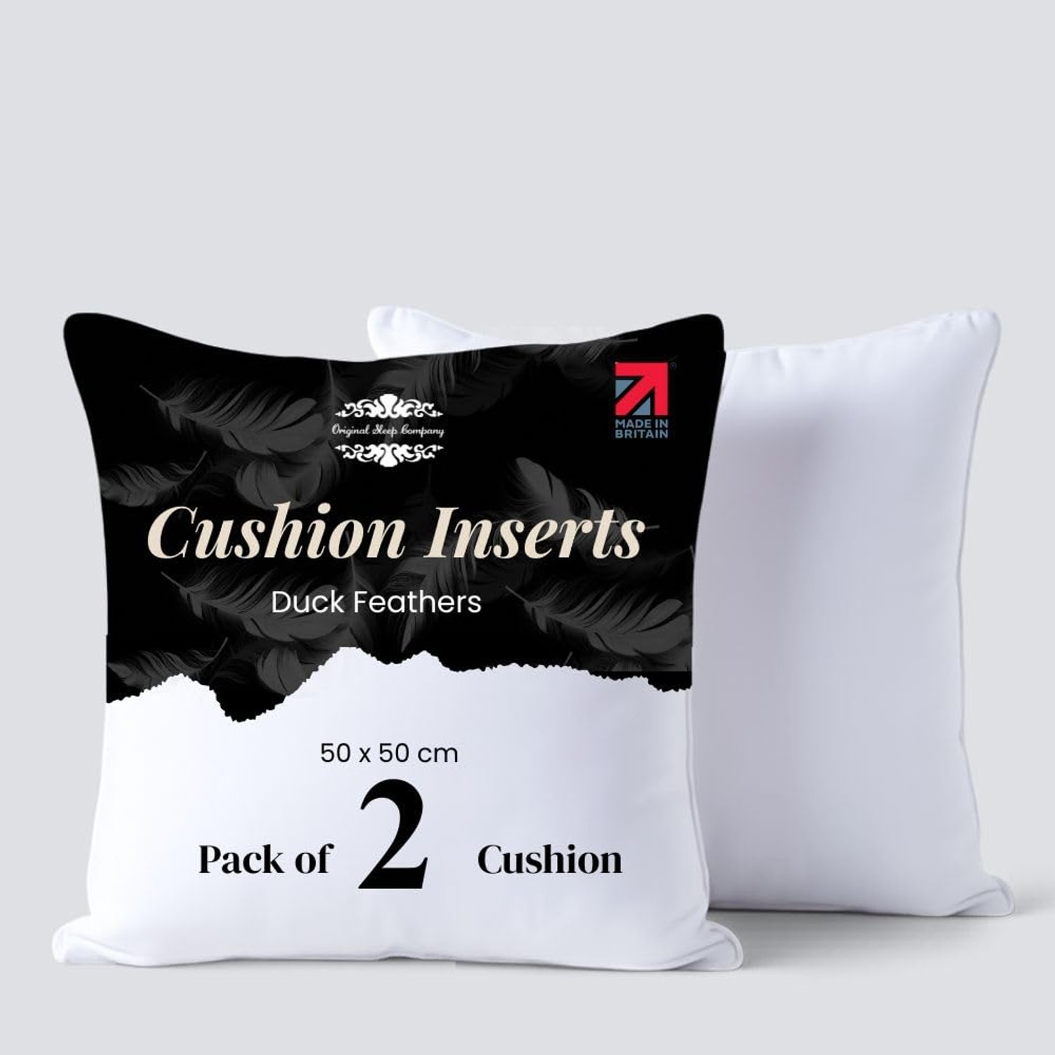 Original Sleep Company Duck Feather Cushion Inserts 18x18 Inch (45x45 cm) 2 Pack – Cotton Cushion Pads Soft & Plump, Sofa Cushion Fillers & Decorative Throw Pillow Inserts for Couch Bed