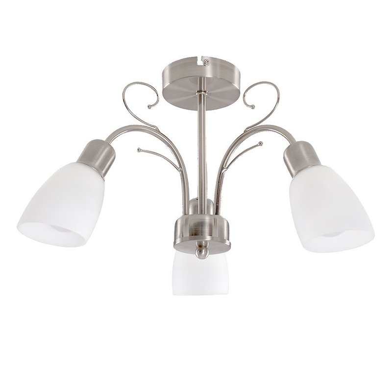 MiniSun | Modern 3 Way Silver Brushed Chrome Ceiling Light Fitting with White Frosted Glass Shades | Pendant Lights, Home Décor & Improvement Essential | Mains Wired