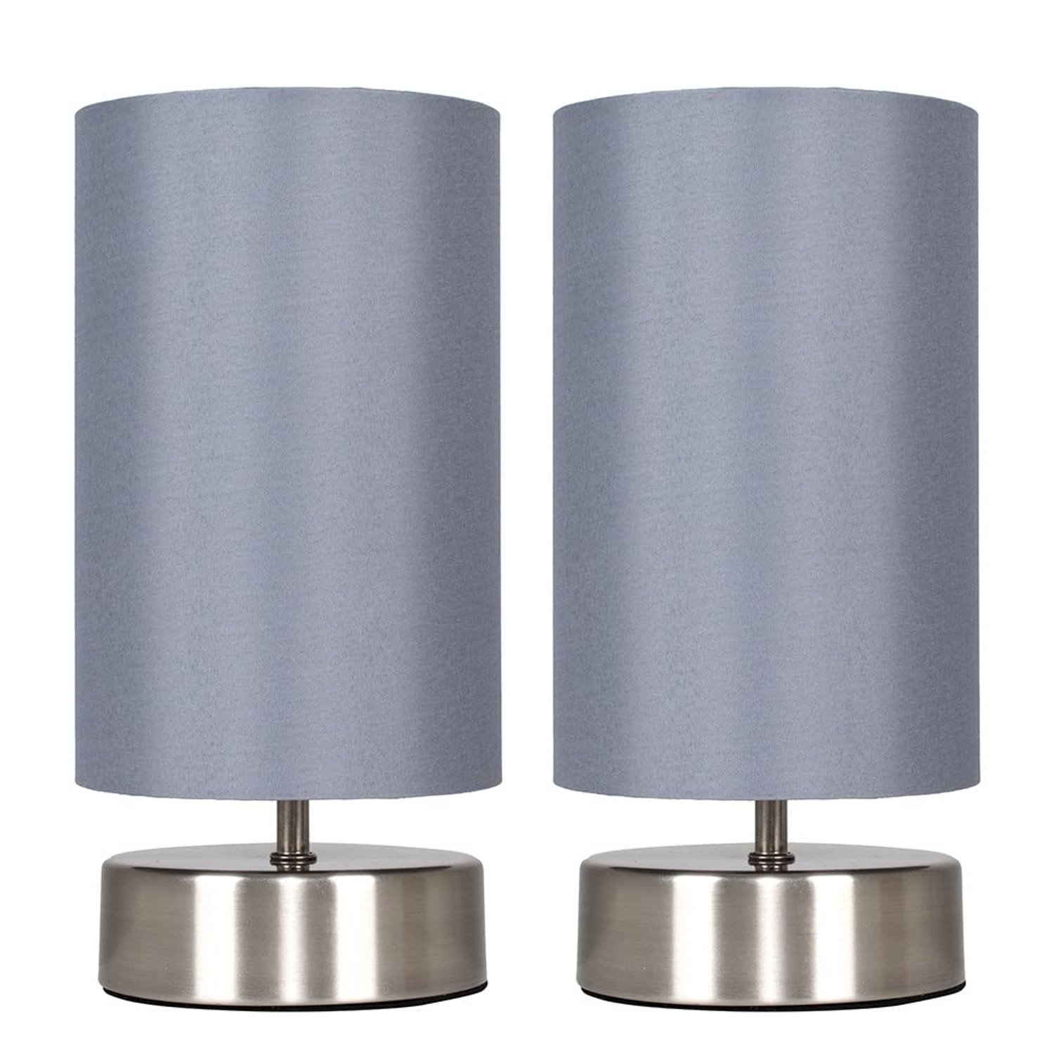 MiniSun | Modern Brushed Chrome Touch Table Lamps with Grey Light Shades | Table Lamps, Home Décor & Improvement Essential | Set of 2