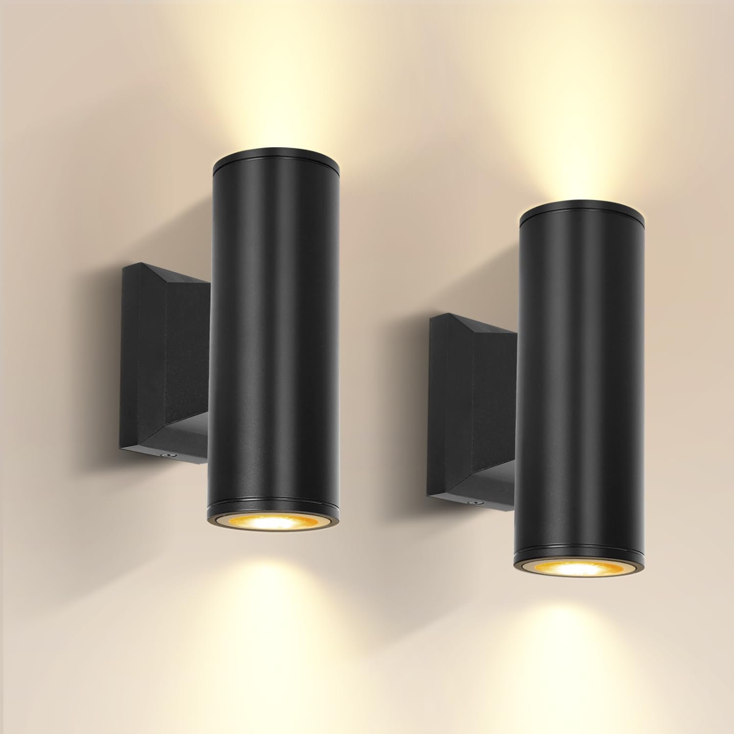 Aigostar Outdoor Wall Lights Mains Powered, Black Up Down Outdoor Lights IP65 Waterproof, Up and Down Outside Lights Max 35W GU10 Porch Light, LED Outdoor Wall Lamp Aluminium Front Door Light 2 Pack