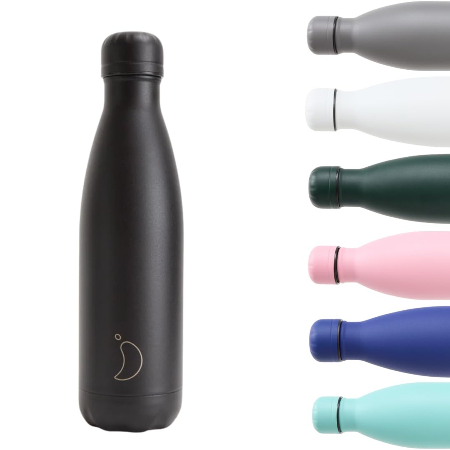 Chilly's Original Water Bottle - Vacuum Insulated Stainless Steel Water Bottle, Reusable Thermal Flask for Hot & Cold Drinks - Leak Proof, No Sweat - All Black - 500ml