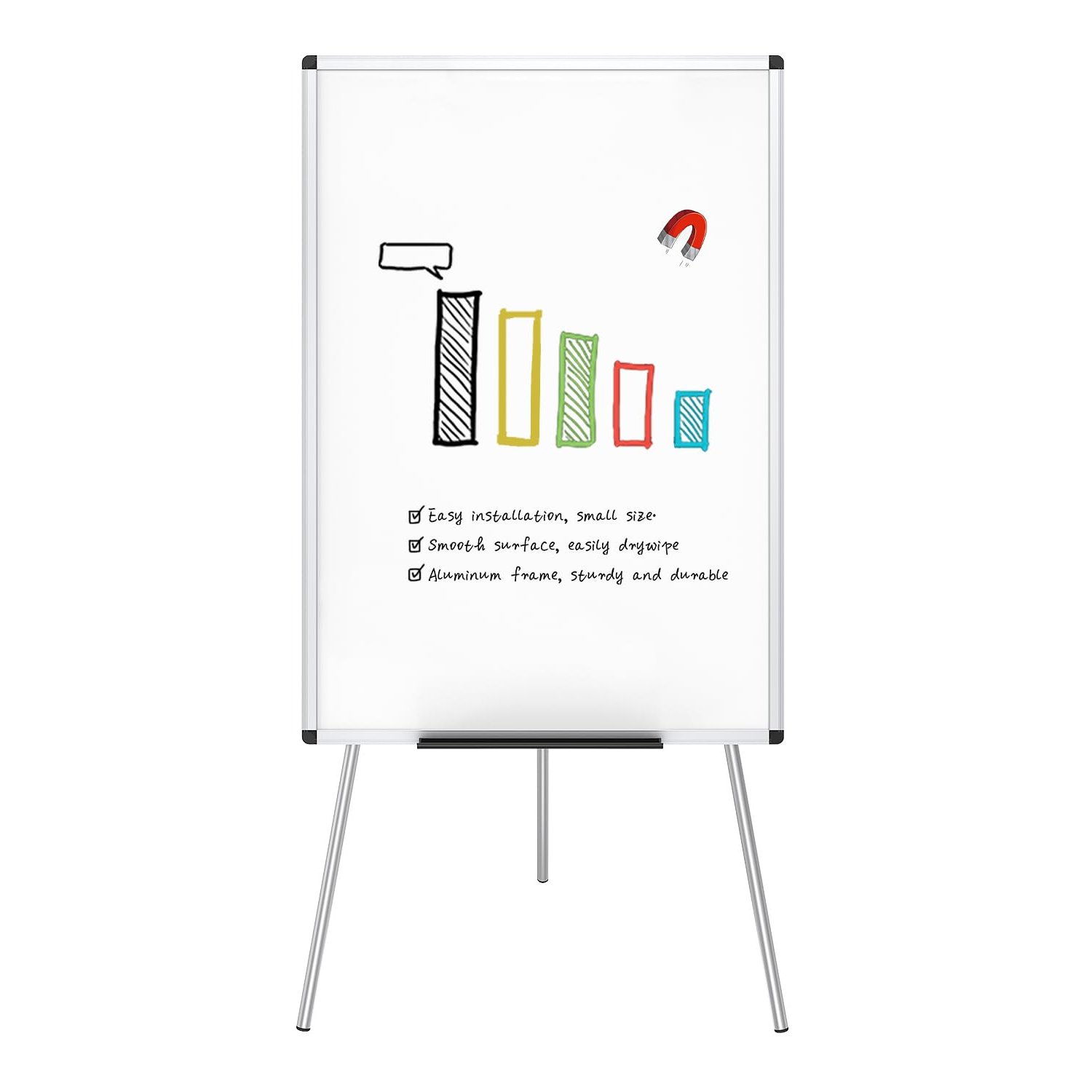 VIZ-PRO Flipchart Easel Whiteboard, Magnetic Portable Dry Wipe Board 90 x 60 cm, Tripod White Board Height Adjustable