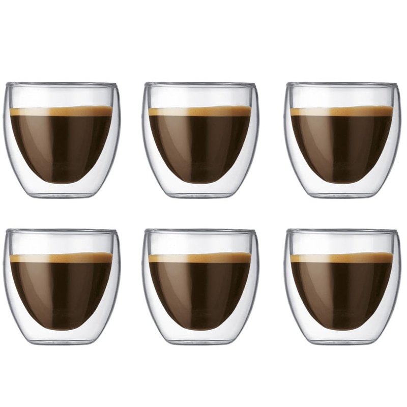 Bodum Double-Walled Espresso Glasses Pavina - Patented Valve - 80 ml - 6 Pieces