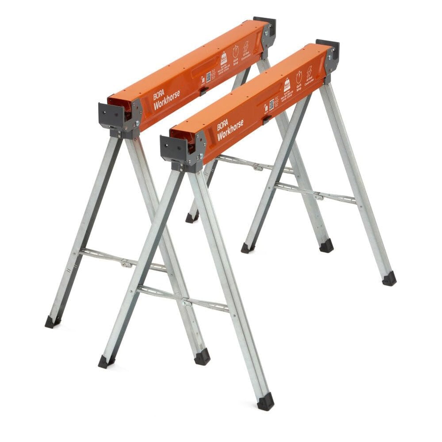 Bora Workhorse Saw Horses 2 Pack Folding Heavy Duty Legs, Metal Saw Horse with 2x4 Bracket Professional Saw Horse for Woodworking Carpenters Contractors PM-3350T
