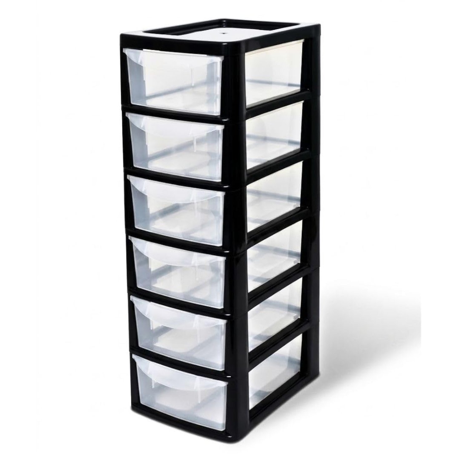 Khanary Plastic Storage Drawers Unit 6 Tier Small Mini Tower for Homes, Kitchen, Schools, Offices Desktop Table Top Drawer Organizer Stationary 26Dx19Wx60H Black Clear