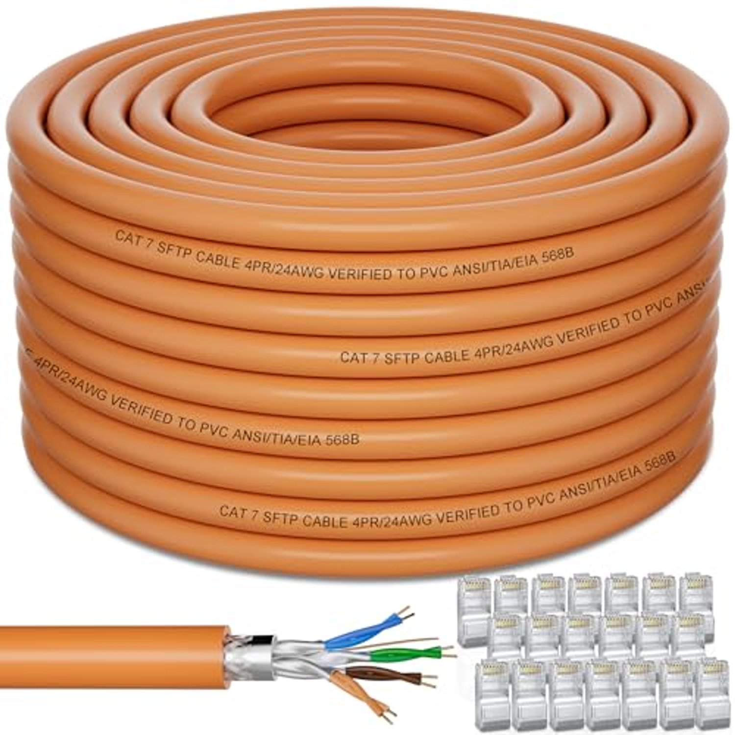 Soibke Ethernet Cable 100m, Cat 7 Long Bulk Internet Cable 100 Meter External Outdoor Shielded S/FTP Wlan High Speed Gigabit 10Gbps Waterproof 24AWG LAN Network
