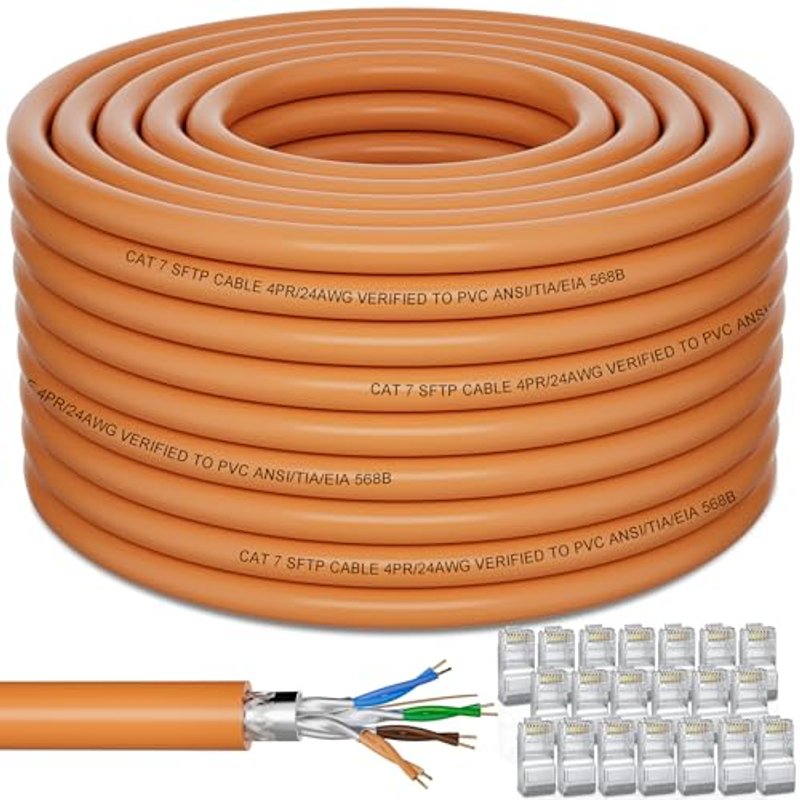 Soibke Ethernet Cable 100m, Cat 7 Long Bulk Internet Cable 100 Meter External Outdoor Shielded S/FTP Wlan High Speed Gigabit 10Gbps Waterproof 24AWG LAN Network