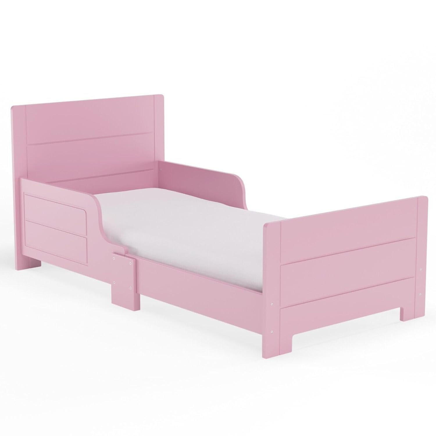 URBNLIVING Classic Wooden Toddler Kids Bed with Safety Side Guard Rail for Girls and Boys, Perfect for Junior Bedrooms Timeless Charm and Safety Combined (White)