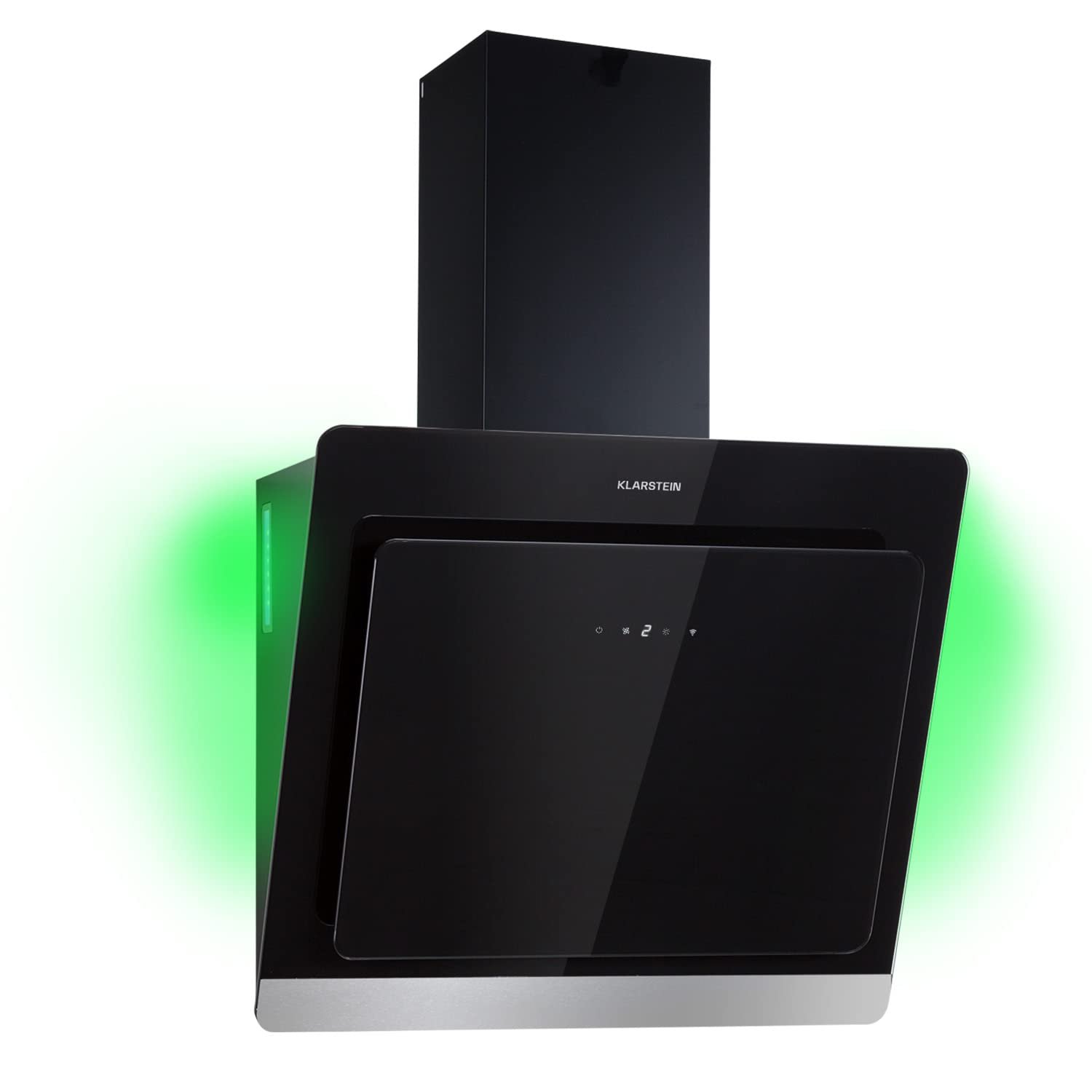 Klarstein Kitchen Cooker Hood, Angled Gas Cooker Hoods 60cm, Smart Extractor Fan for Kitchens w/RGB LED Lights, Carbon Hood Filter, 585m³/h Airflow Hoods, IoT/Wi-Fi, Extractor Fan