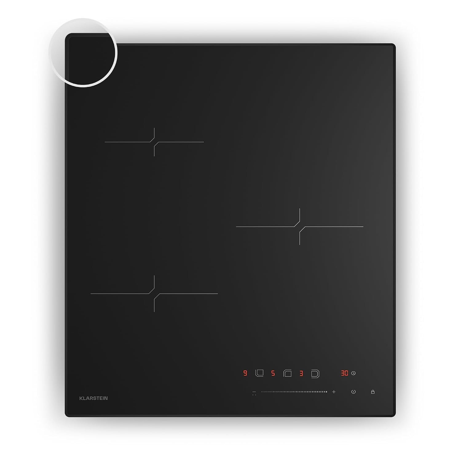 Klarstein Velaire Induction Hob 45 cm – 3 Zone Cooktop 5500W, Touch Slider, 9 Power Levels, Timer, Residual Heat Indicator