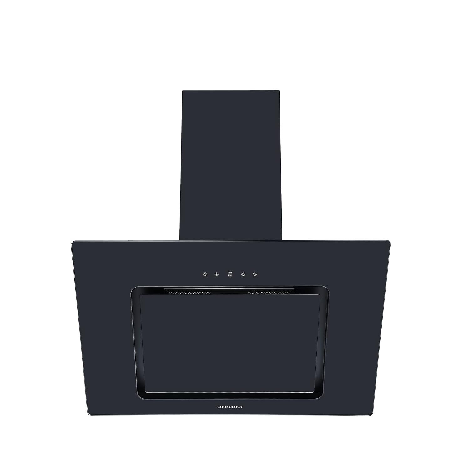 Cookology VER705BK/A++ 70cm Black Angled Glass Chimney Cooker Hood | Touch Controls