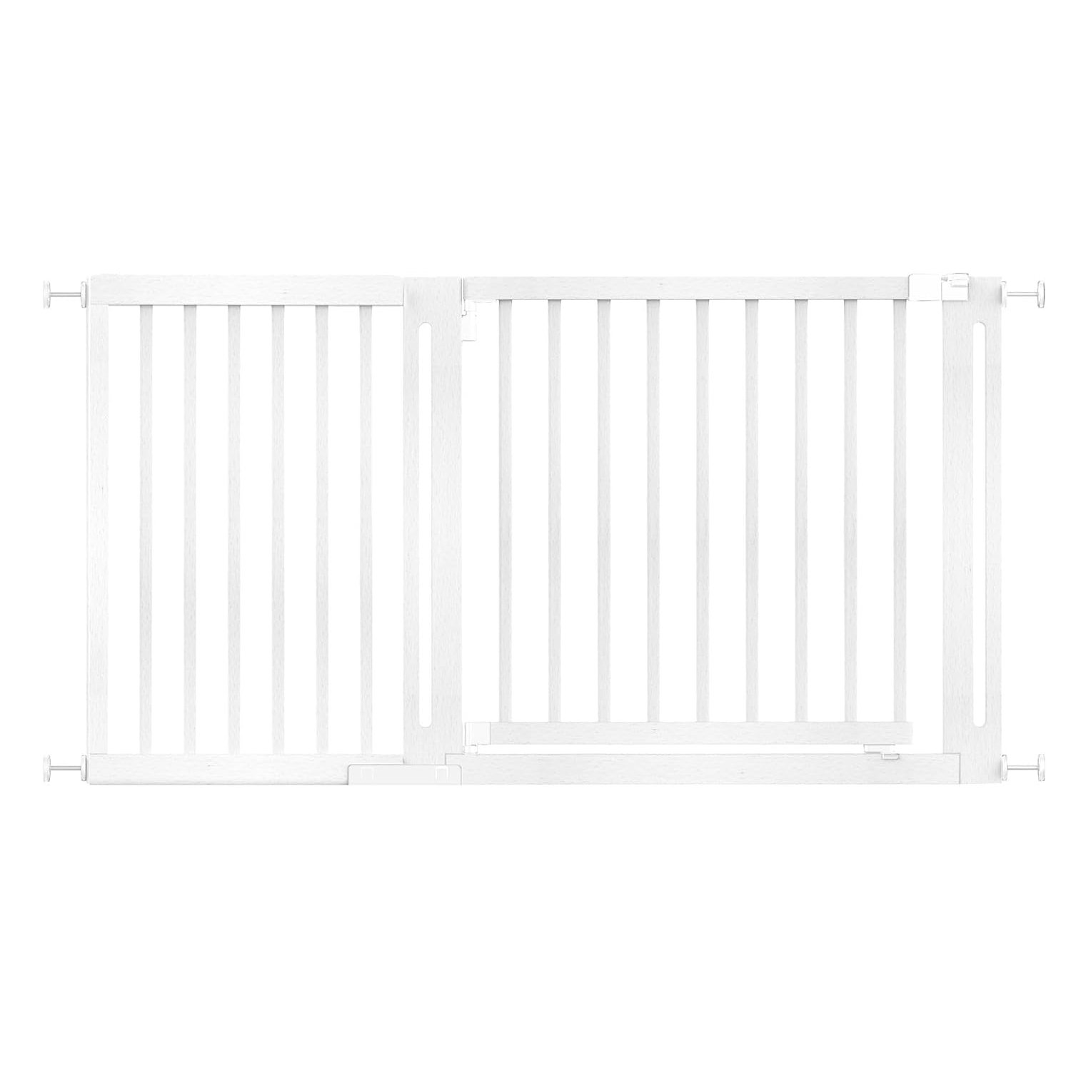 Safetots Wooden Elegance Gate, White, 145cm - 153cm, Pressure Fit Safety Gate, 73cm Extra Wide Doorway, Extra Wide Gate for Stairs, Hallways and Doors, Stylish Design Easy Installation