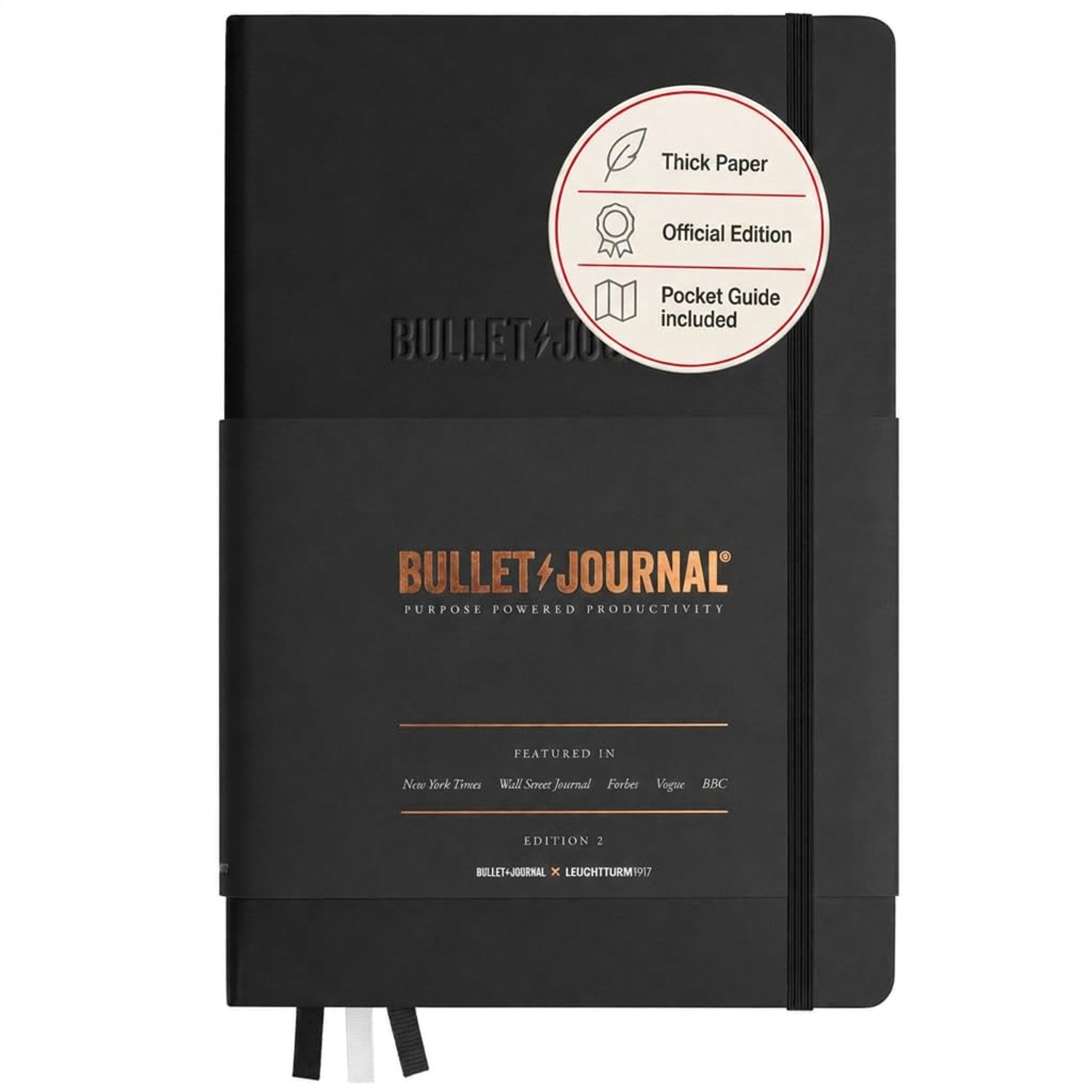 LEUCHTTURM1917 363572 Bullet Journal Edition 2, Medium (A5), Hardcover, 206 Numbered Pages, Black, Dotted with 120g/sqm Paper