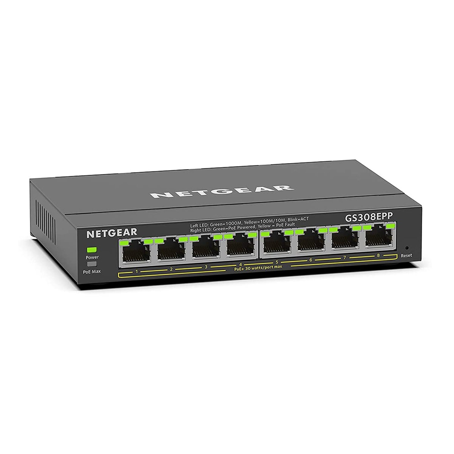 NETGEAR 8 Port PoE Switch (GS308EPP) | Managed Gigabit Network Switch | Ethernet Splitter | 8 x PoE+ @ 123W | Desktop or Wall Mount