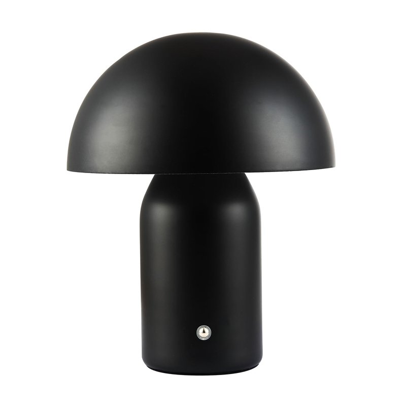 Happy Homewares Modern Rechargeable Mushroom Table Lamp in Mat Black - USB-C Cable Included | 3-Step Touch Dimmer | 7200mAh Power | 3w 3000k LED