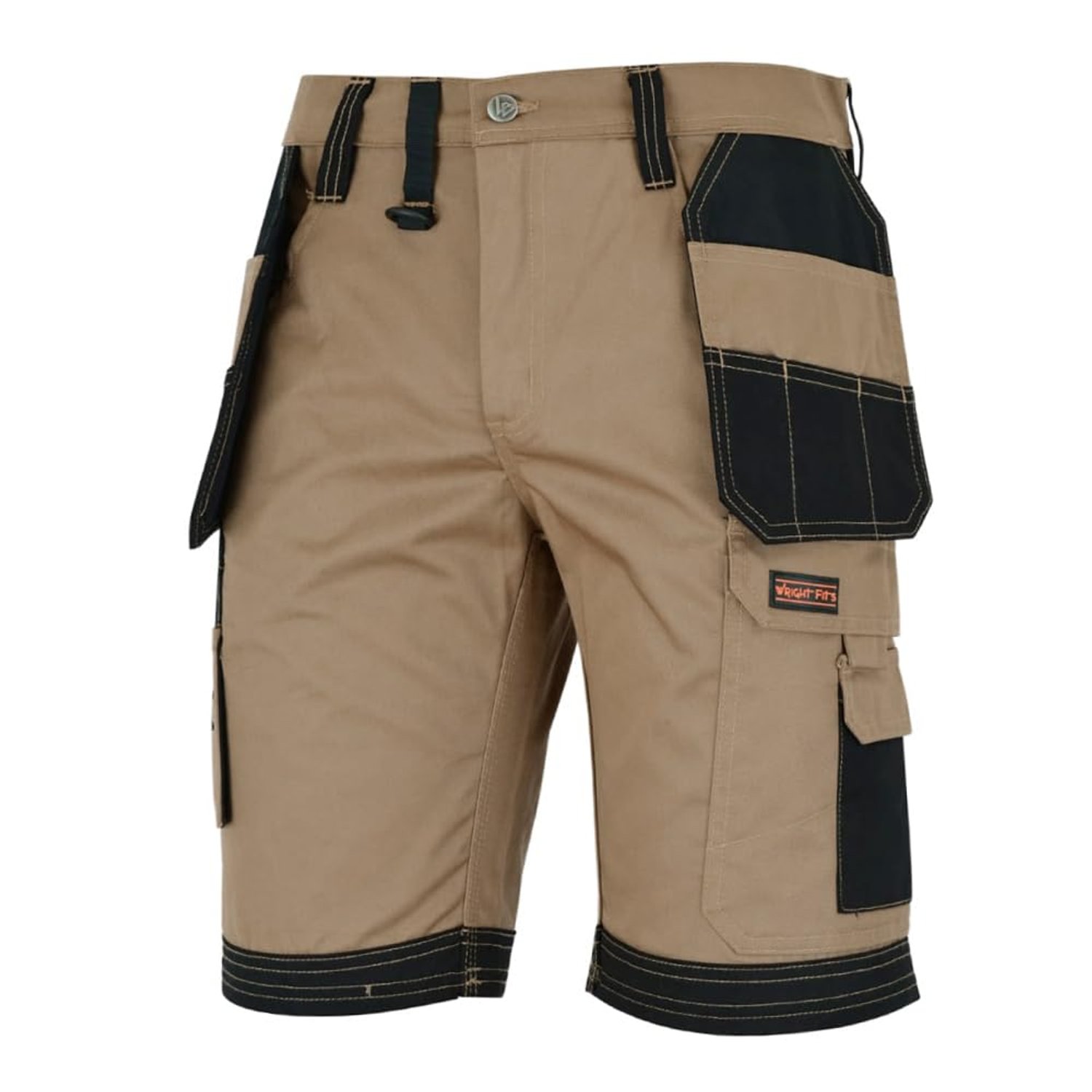 WrightFits Men Holster Work Shorts - Heavy Duty Safety Combat Cargo Summer Shorts - Multi Pockets - Triple Stitched - Durable Workwear Khaki 34 W