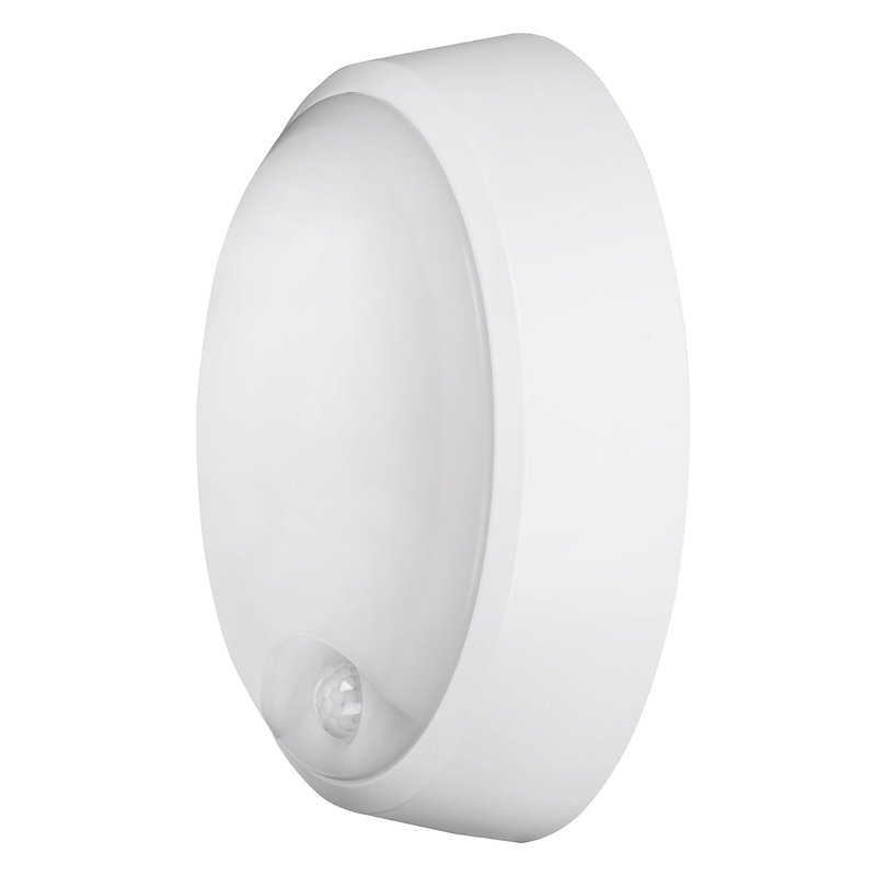 4lite Pylus Outdoor Round Wall Light (White) 1100lm Motion Sensor Bulkhead IP54 LED Integrated Exterior Light - 4L2/3215/PIR - 4Yr Guarantee