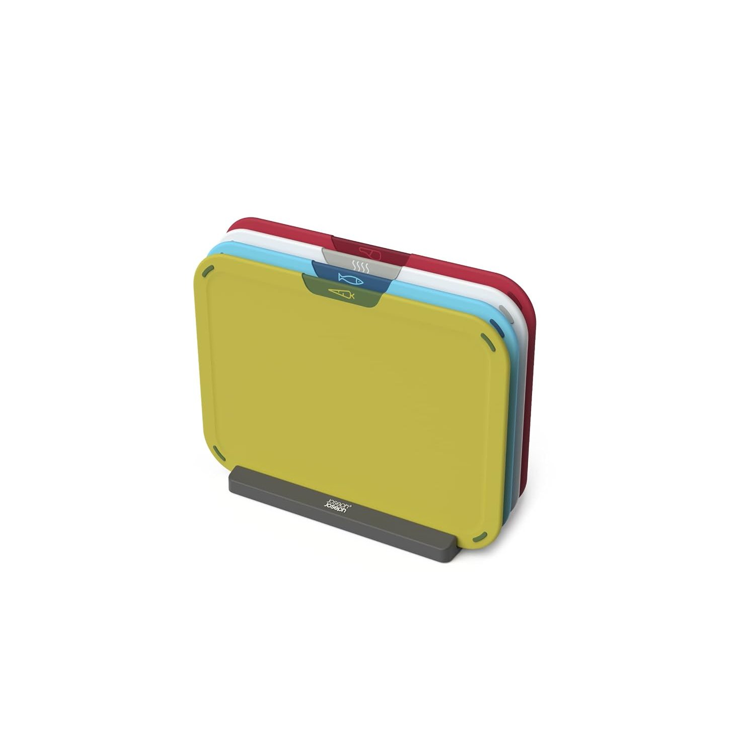 Joseph Joseph Duo Icon 4-piece Colour Coded Chopping Board Set with Storage Stand, Multicolour